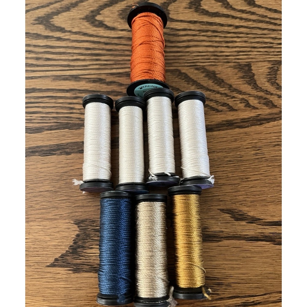 Lot 8 Kreinik Silk Thread Spools Embroidery Needlepoint Full Spools Multicolor